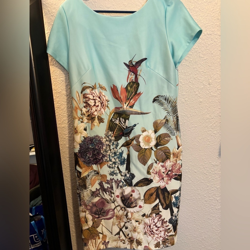 CB Women’s Size 16 Light Blue Floral Animal Print Midi Dress